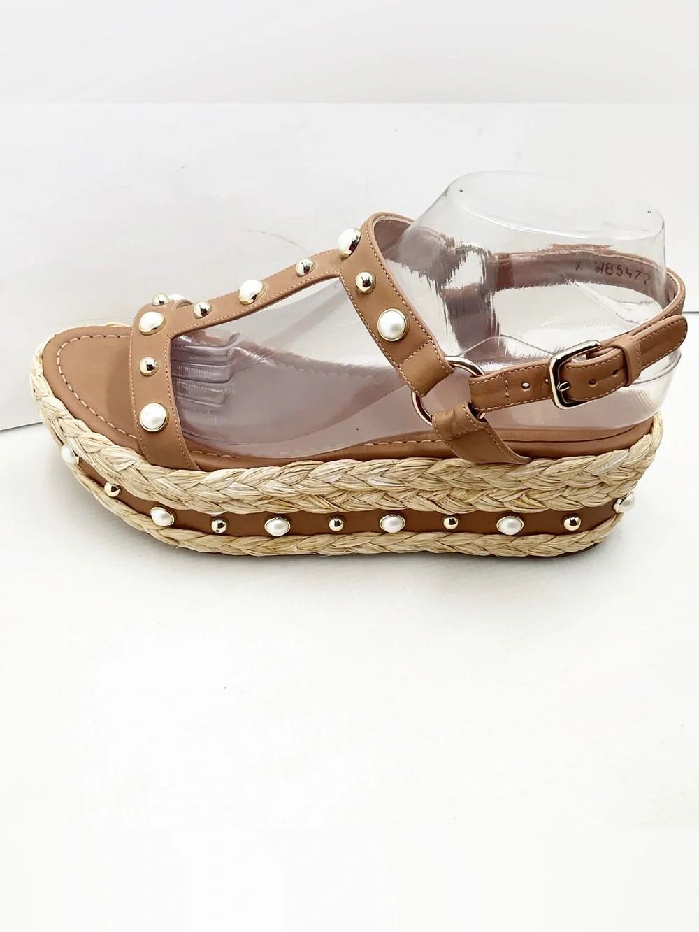 {Stuart Weitzman} Beraffia Pearl Studded Platform Sandals